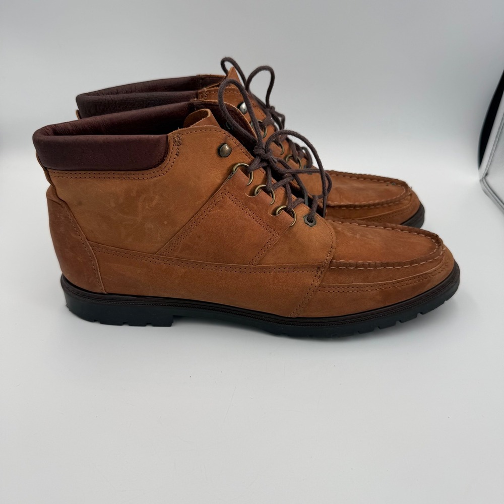 Easy Spirit Womens Vintage Tan Leather Moc Toe Lace Up Boots Made in USA 11B